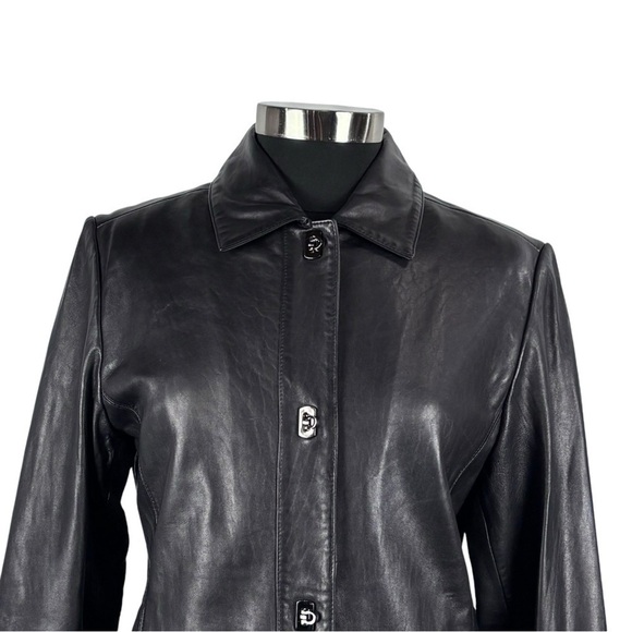ANNE KLEIN Y2K 90S BLACK LAMBSKIN LEATHER CLASSIC CASUAL RELAXED FIT JACKET - Picture 7 of 14